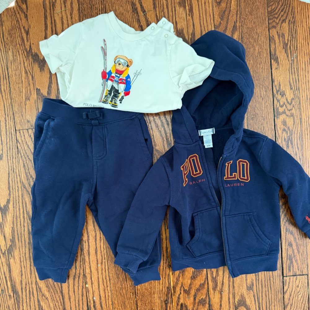 Ralph Lauren Navy Blue Hoodie and Pants with Graphic Tee